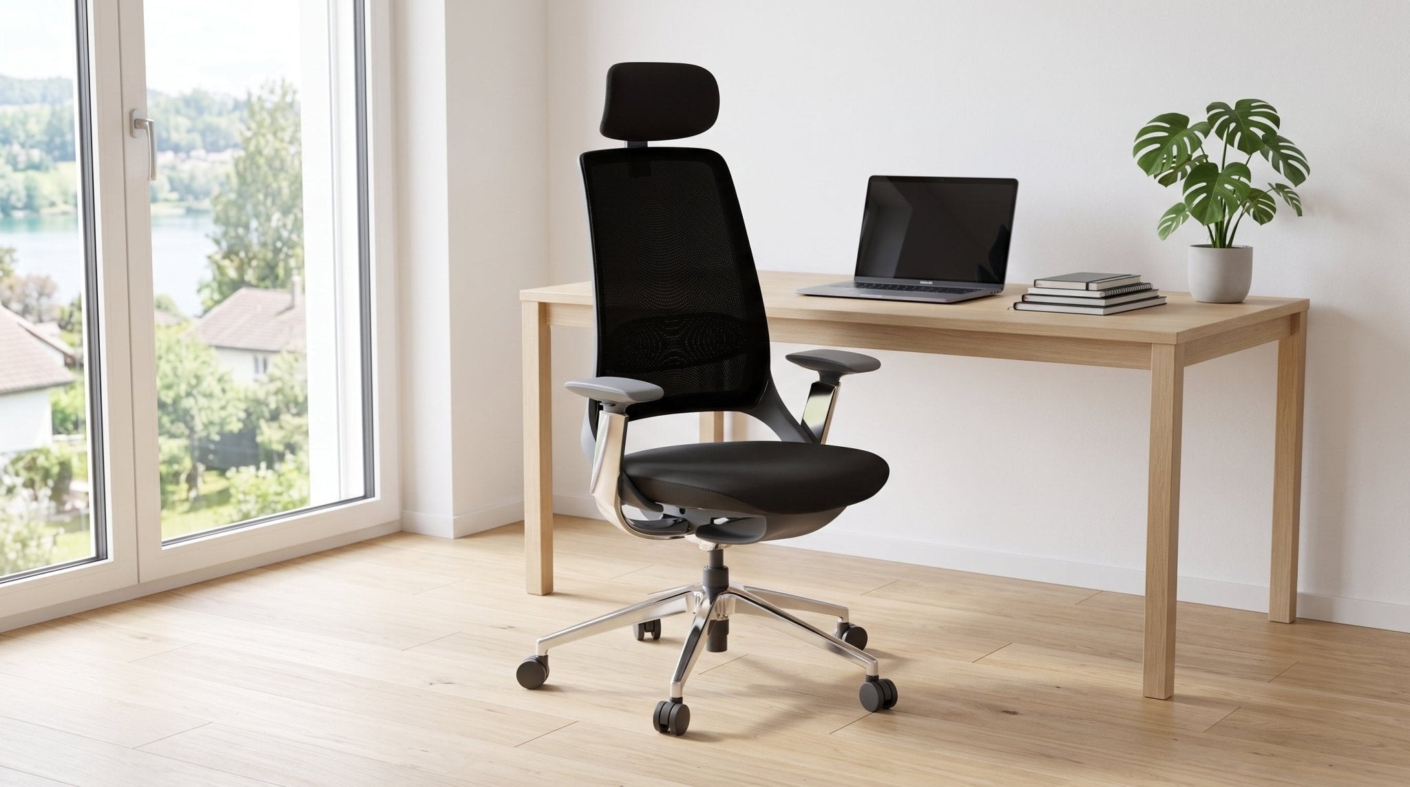 TWHEELS Bürostuhl ProActive an einem Schreibtisch im hellen Home-Office