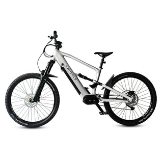 TWHEELS E-Mountain Bike mit Vollfederung und Bafang-Mittelmotor, Studioaufnahme.