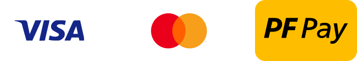 Logos von Visa, Mastercard und PF Pay für Zahlungsoptionen.