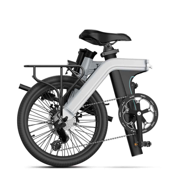 Zusammengefaltetes E-Bike City Faltrad mit montiertem Gepäckträger