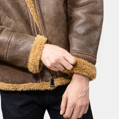 GÖTTIG Shearling-Lederjacke Braun, Ärmelbündchen aus Lammfell im Detail