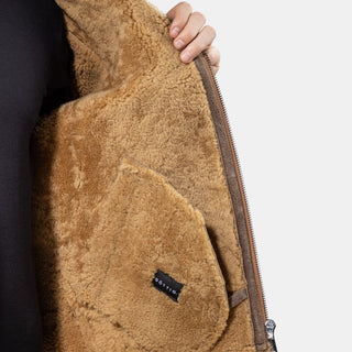 GÖTTIG Shearling-Lederjacke Braun, Innenseite aus Lammfell mit Innentasche und GÖTTIG-Etikett