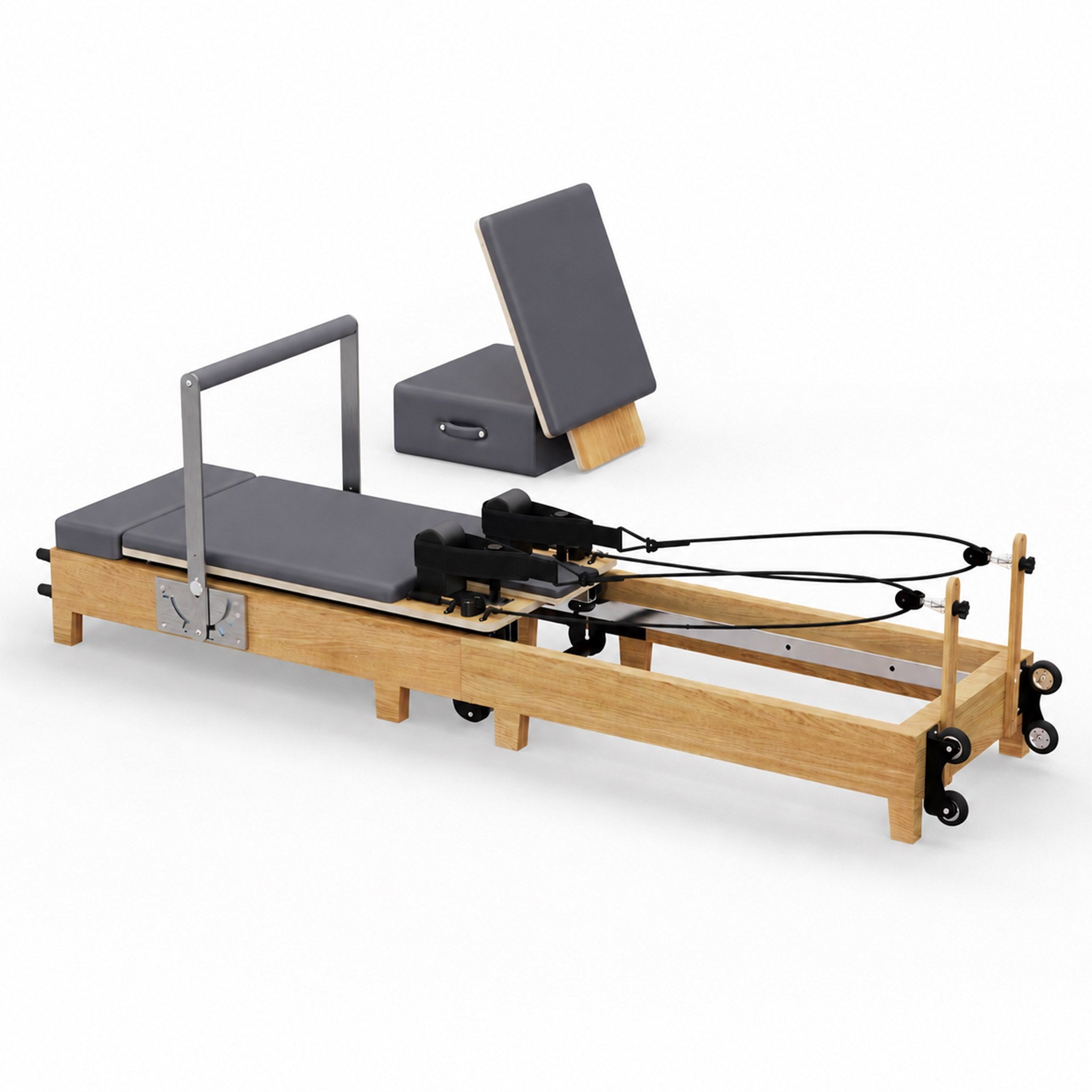 TWHEELS Pilates Reformer aus Ahornholz mit abnehmbarem Sitz-Riser