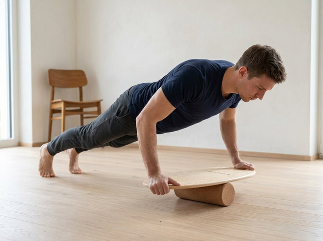 Liegestütze auf dem Board auf dem Balance Board