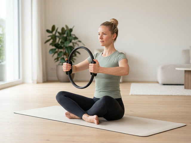 Arm-Press vor der Brust mit dem Ring auf dem Pilates Essential Komplett-Set