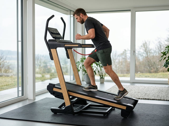 Bergintervalle im Gehen auf dem Pro Laufband aus Eichenholz mit Steigung – TWHEELS