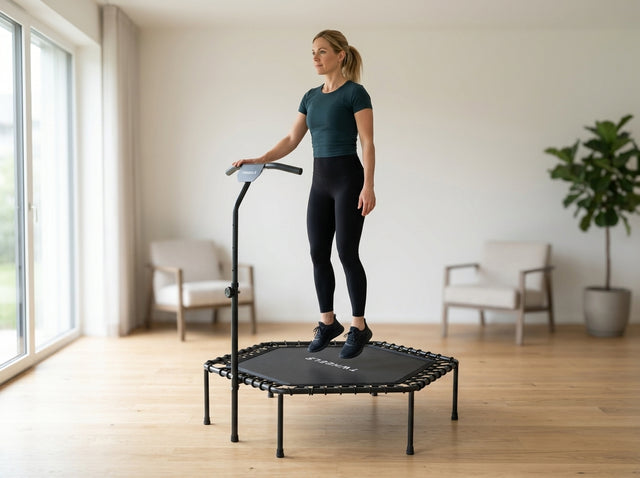 Grundfedern (Basic Bounce) auf dem Fitness-Trampolin – höhenverstellbar mit T-Griff & Bungee-Federung